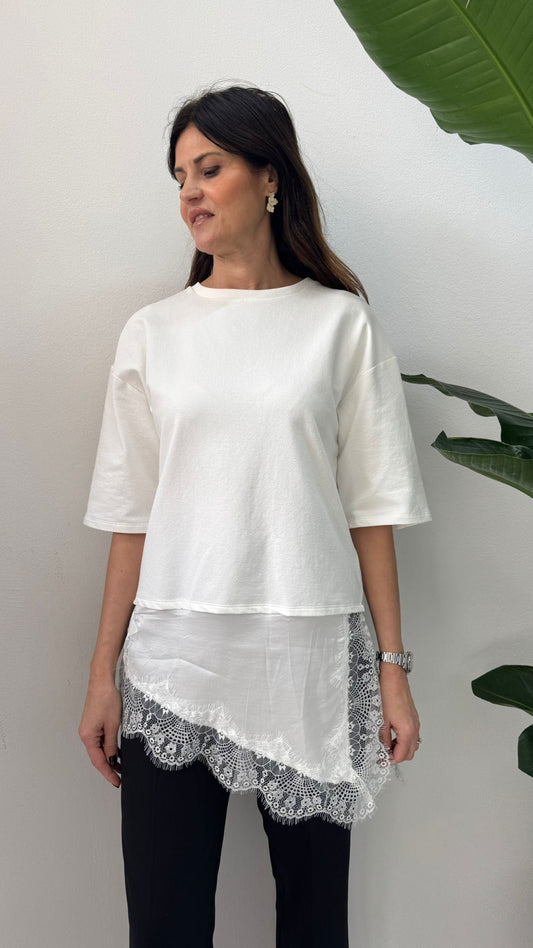MAGLIA ASIMMETRICA BORDO PIZZO PANNA