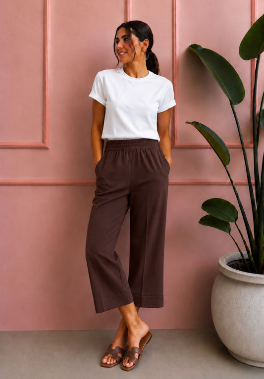 PANTALONE MIA PALAZZO COTONE MORO