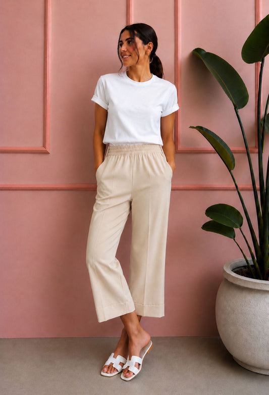 PANTALONE MIA PALAZZO COTONE SABBIA