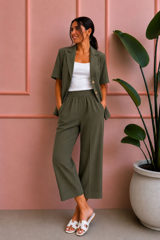 PANTALONE MIA PALAZZO COTONE VERDE MILITARE