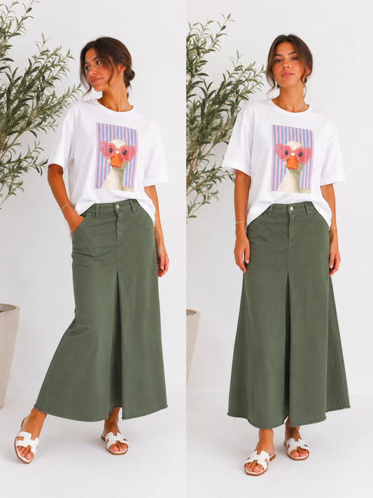 GONNA LUNGA COTONE MILITARE