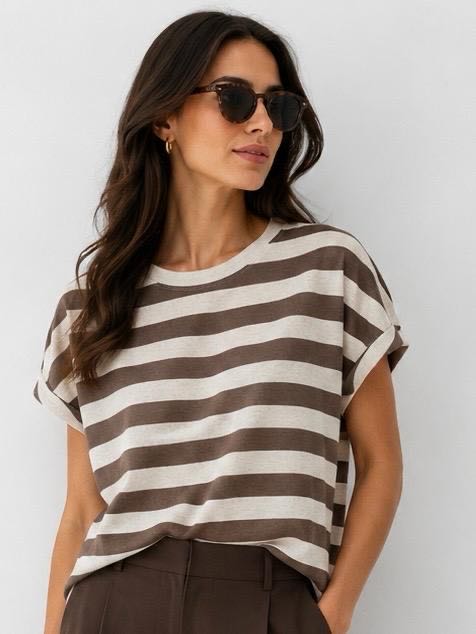 T-SHIRT RIGATA SABBIA MORO