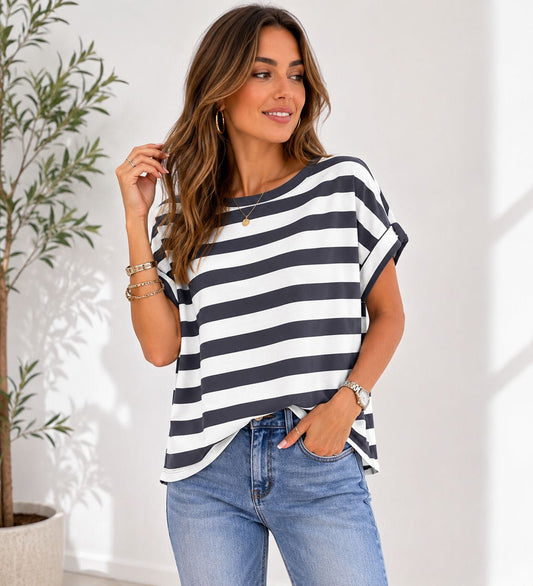 MAGLIA SCATOLETTA RIGATA GRIGIA