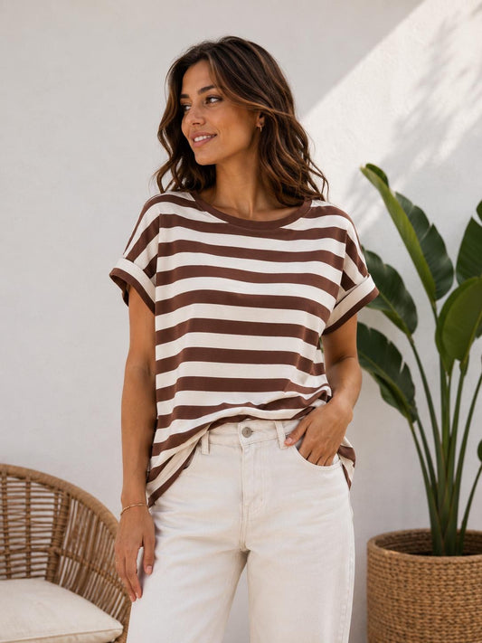 MAGLIA SCATOLETTA RIGATA TABACCO