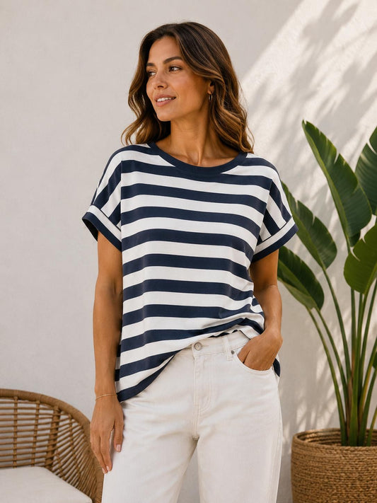 MAGLIA SCATOLETTA RIGATA BLU