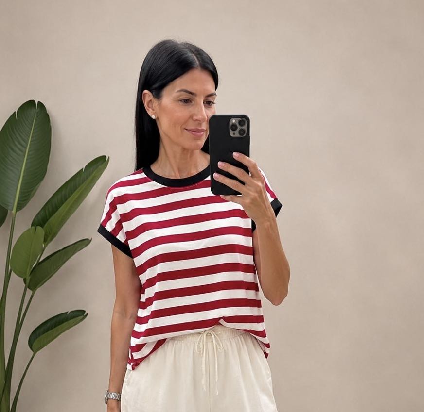 T-SHIRT RIGATA BIANCA ROSSA NERA