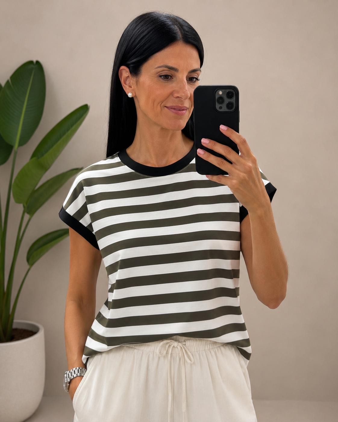 T-SHIRT RIGATA BIANCA VERDONE MORO