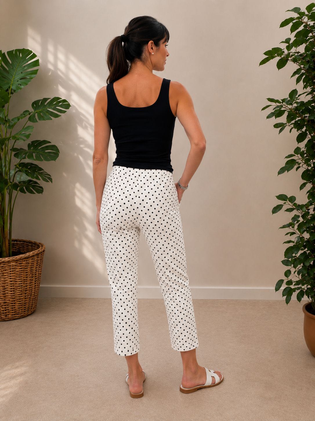 PANTALONE CAPRI POIS BIANCO