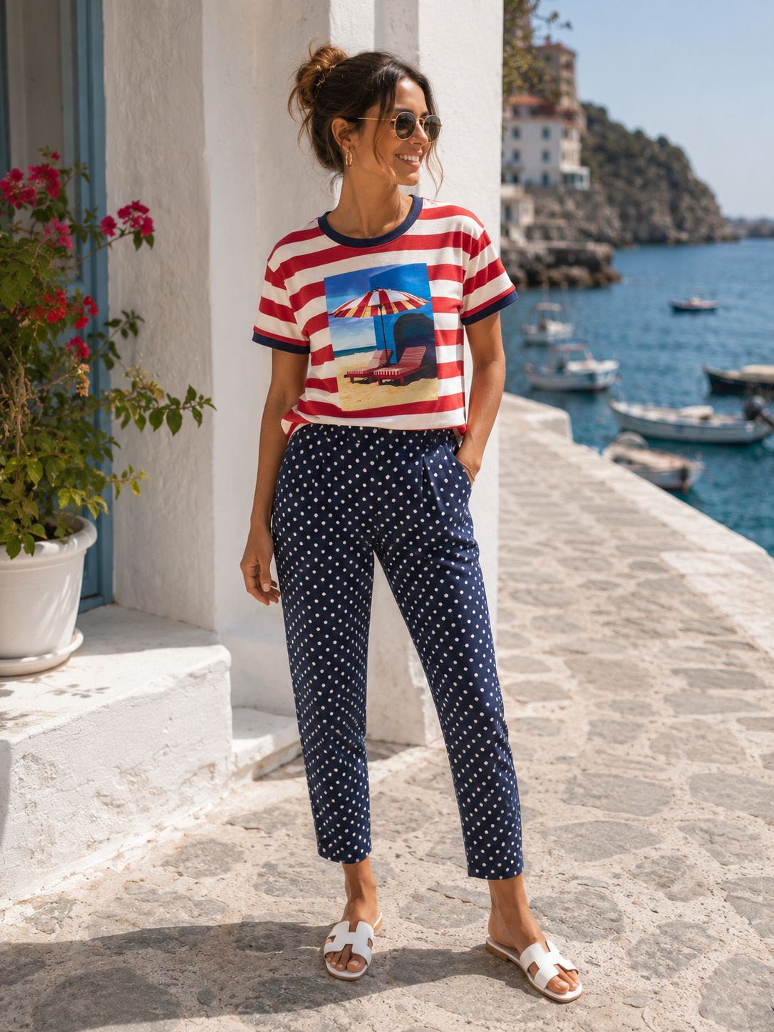 PANTALONE CAPRI POIS BLU