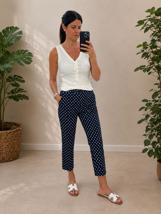PANTALONE CAPRI POIS BLU