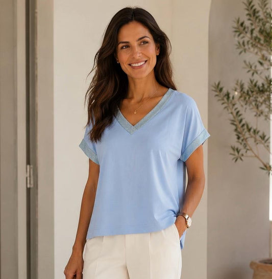 MAGLIA SMILE SCOLLO A V AZZURRA