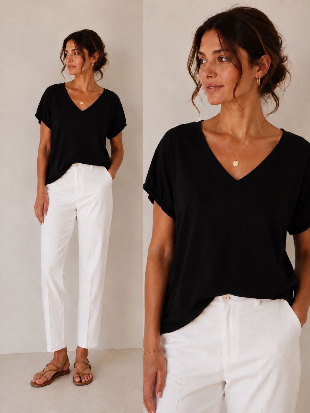 T-SHIRT SCOLLO V SBUFFO NERA