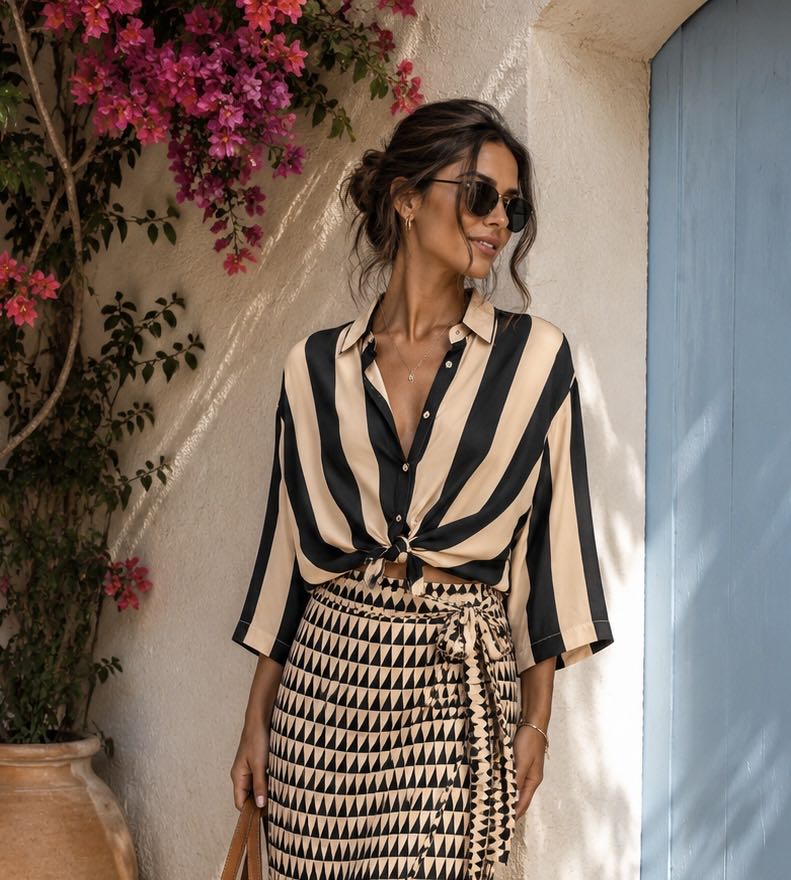 CAMICIA RIGATA SABBIA NERA