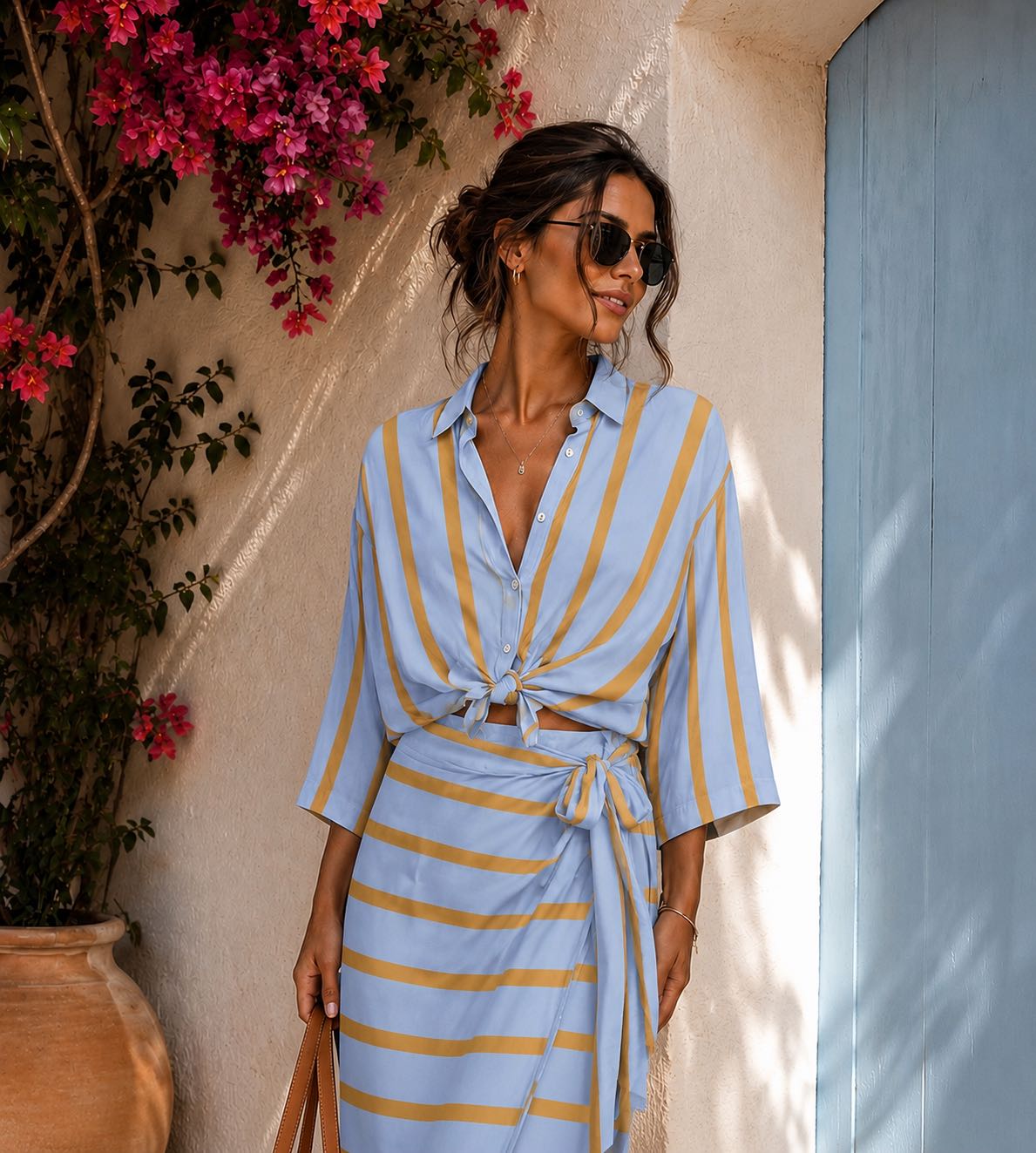 CAMICIA RIGATA OCRA AZZURRO