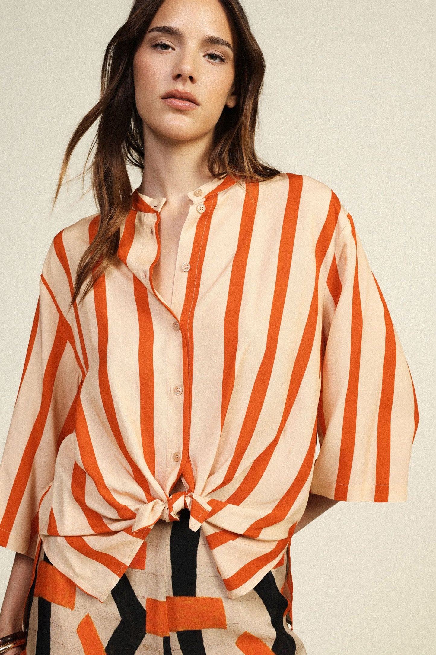 CAMICIA RIGATA SABBIA ARANCIO