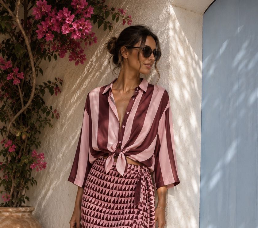 CAMICIA RIGATA ROSA INDIA