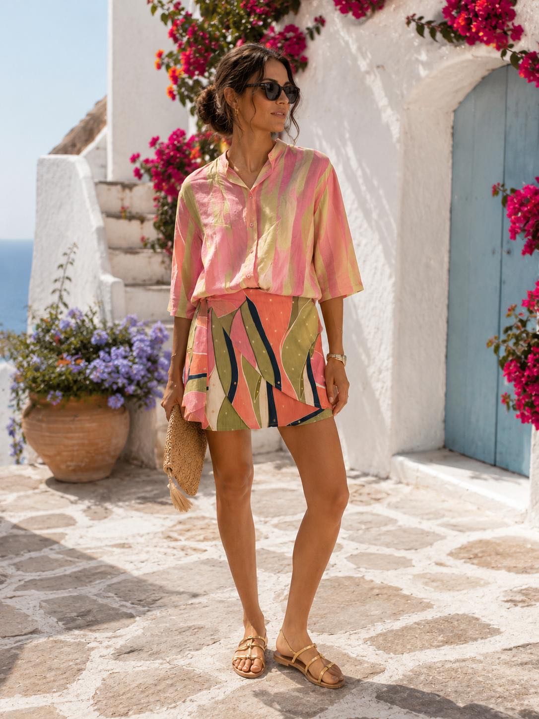 CAMICIA RIGATA ROSA PISTACCHIO