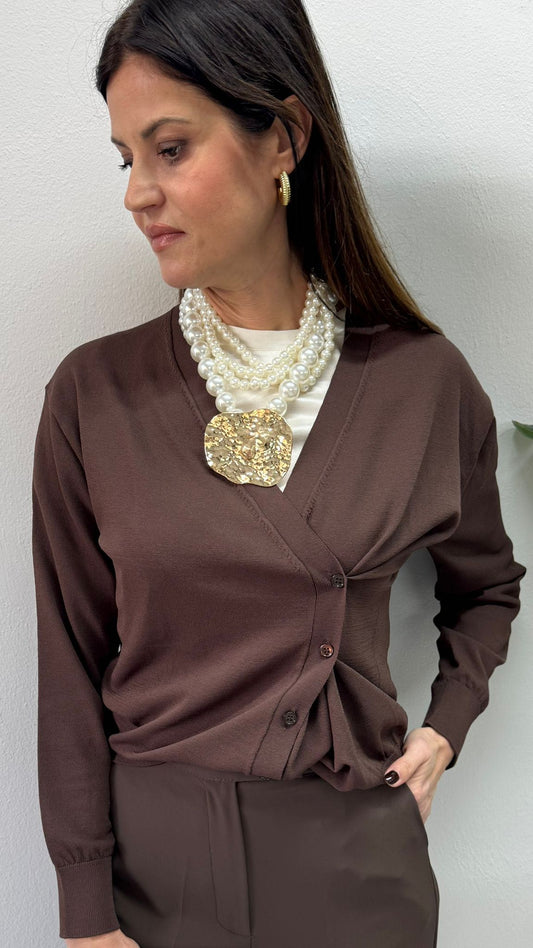 CARDIGAN DOPPIA ALLACCIATURA CIOCCOLATO