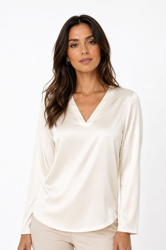 BLUSA MANICA LUNGA SCOLLO V PANNA