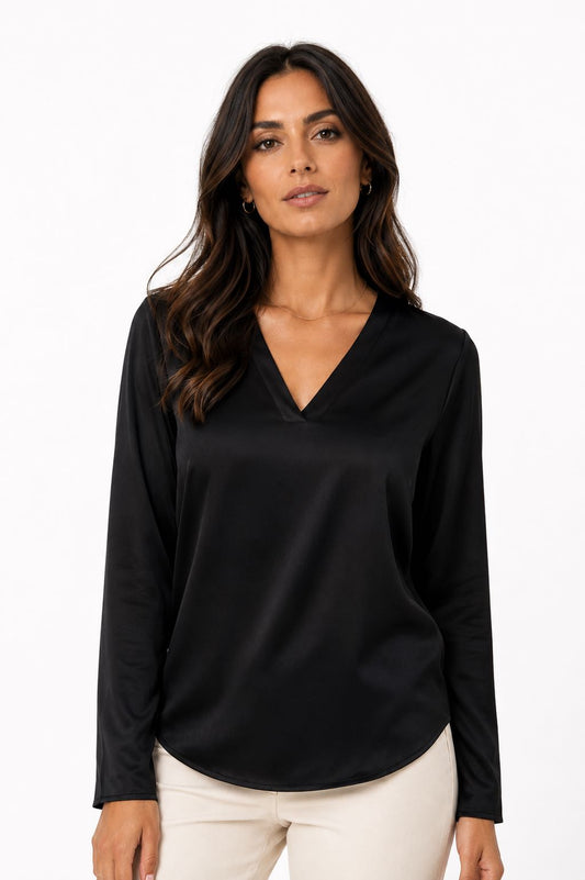 BLUSA MANICA LUNGA SCOLLO V NERA