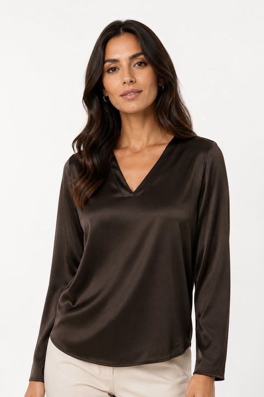 BLUSA MANICA LUNGA SCOLLO V COFFEE