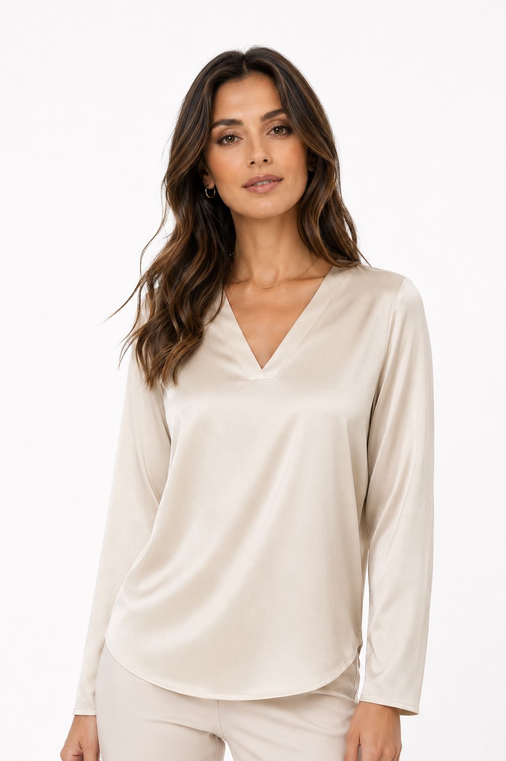 BLUSA MANICA LUNGA SCOLLO V SABBIA