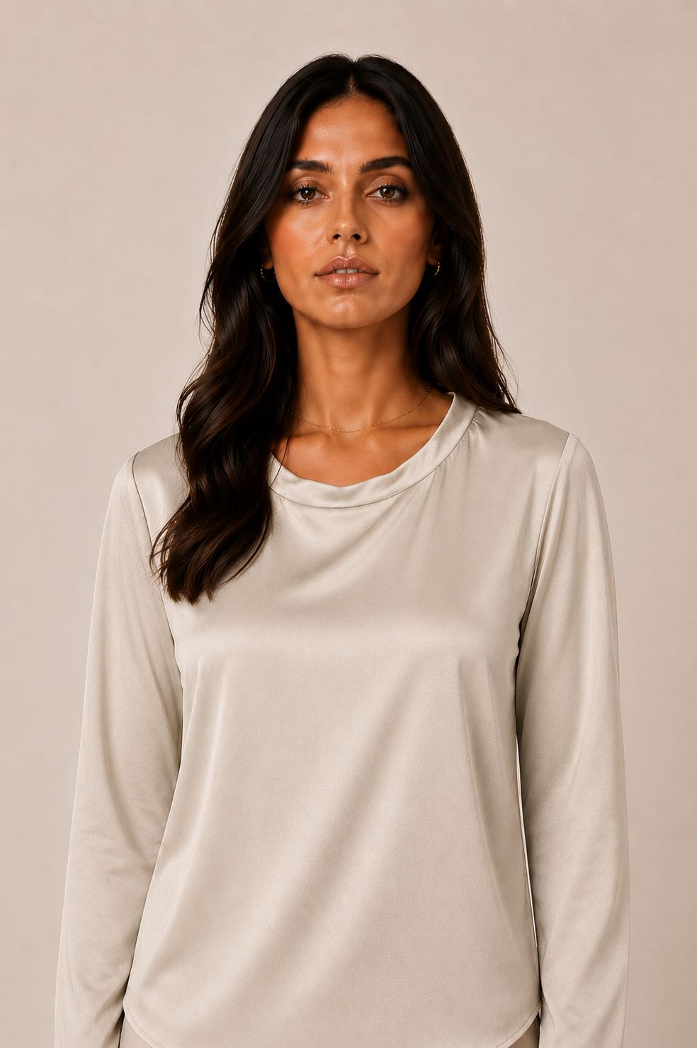 BLUSA MANICA LUNGA GIROCOLLO SABBIA