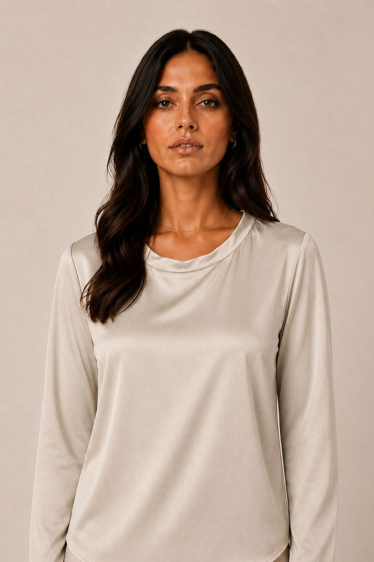 BLUSA MANICA LUNGA GIROCOLLO SABBIA