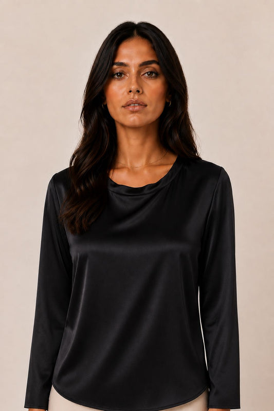 BLUSA MANICA LUNGA GIROCOLLO NERA