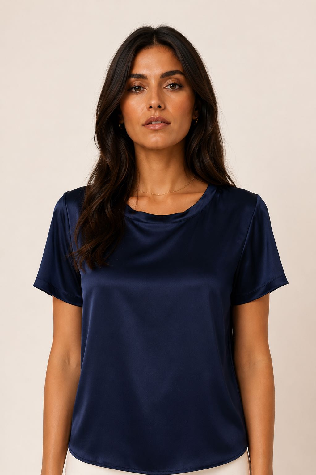 BLUSA MEZZA MANICA GIROCOLLO BLU