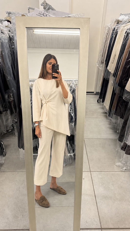 PANTALONE PUNTO MILANO RISVOLTO PANNA