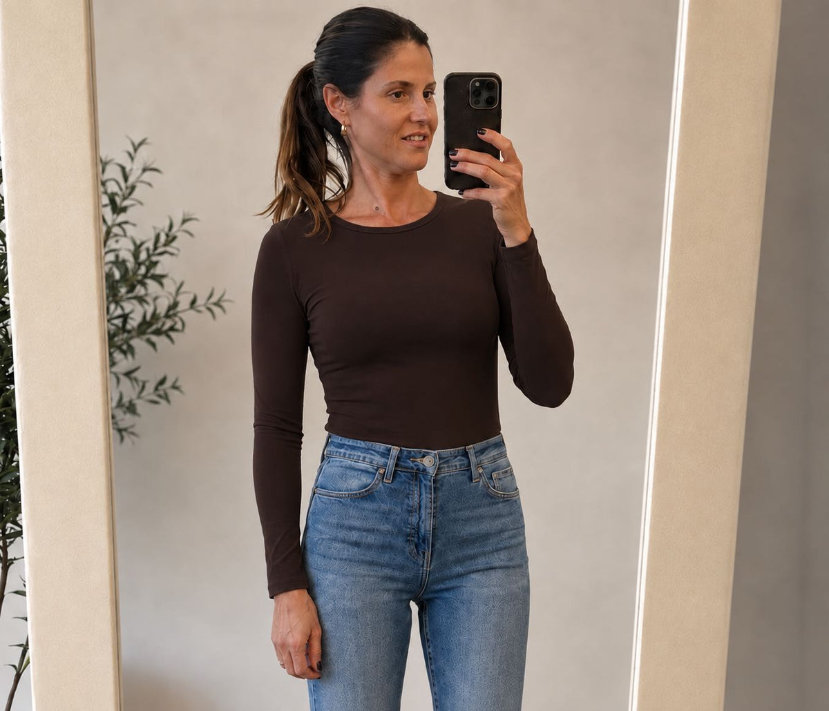 MAGLIA BASIC GIROCOLLO MORO
