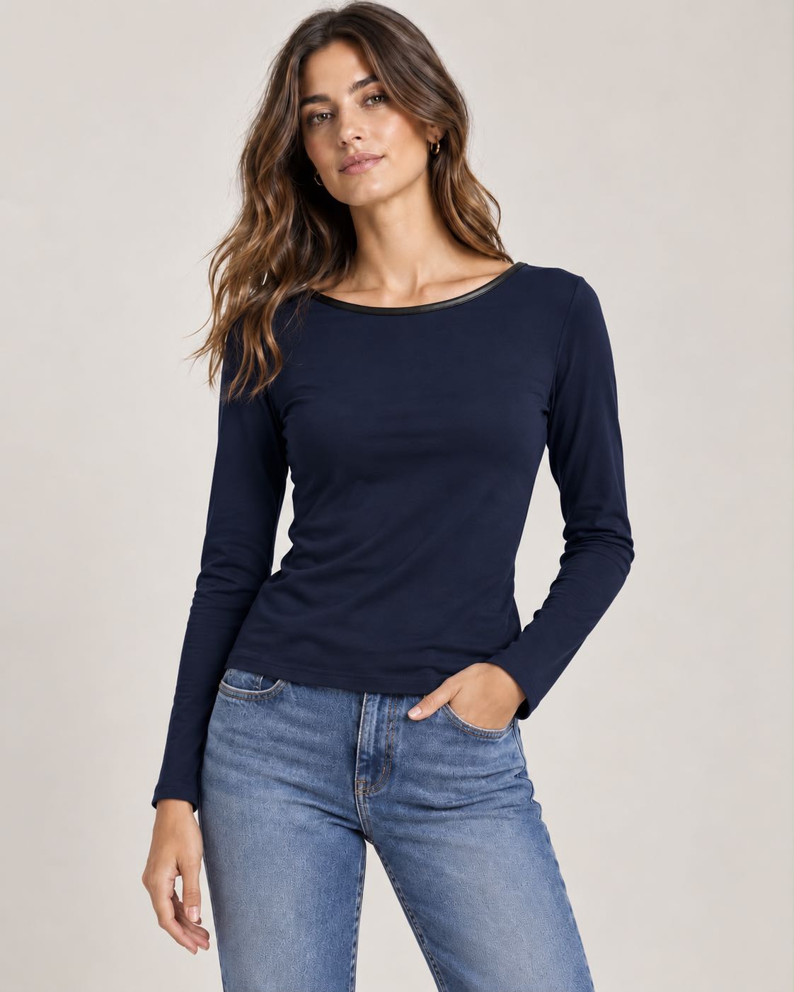 MAGLIA GIROCOLLO ECOPELLE BLU