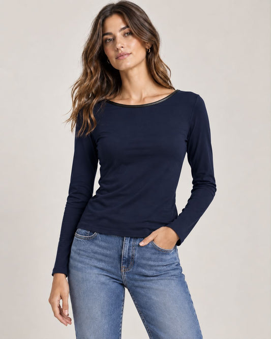 MAGLIA GIROCOLLO ECOPELLE BLU