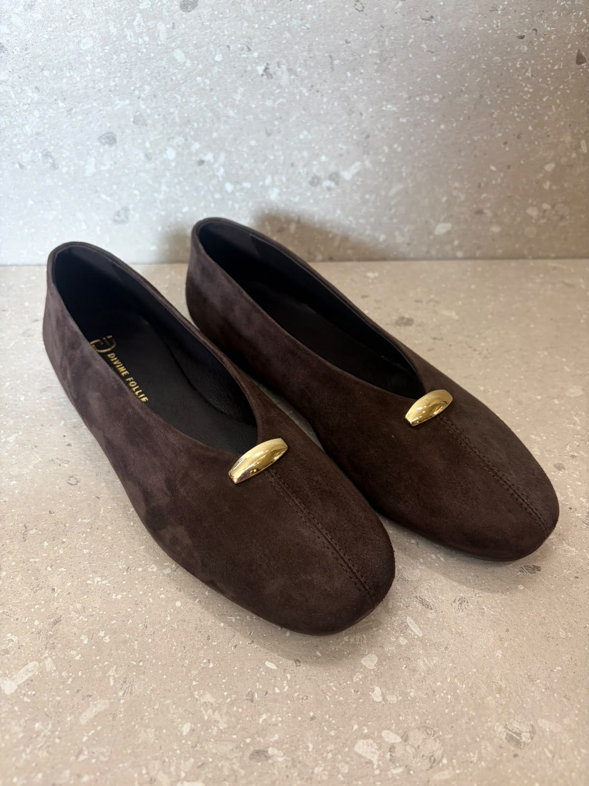 BALLERINA PLACCA ORO CAMOSCIO TESTA DI MORO