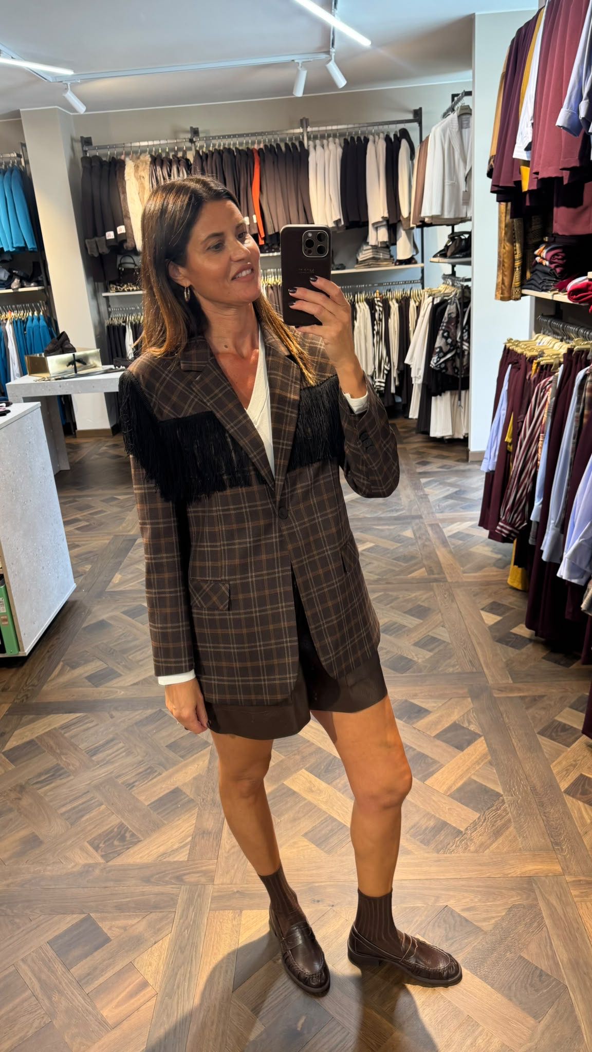 GIACCA FRANGE CHECK MARRONE