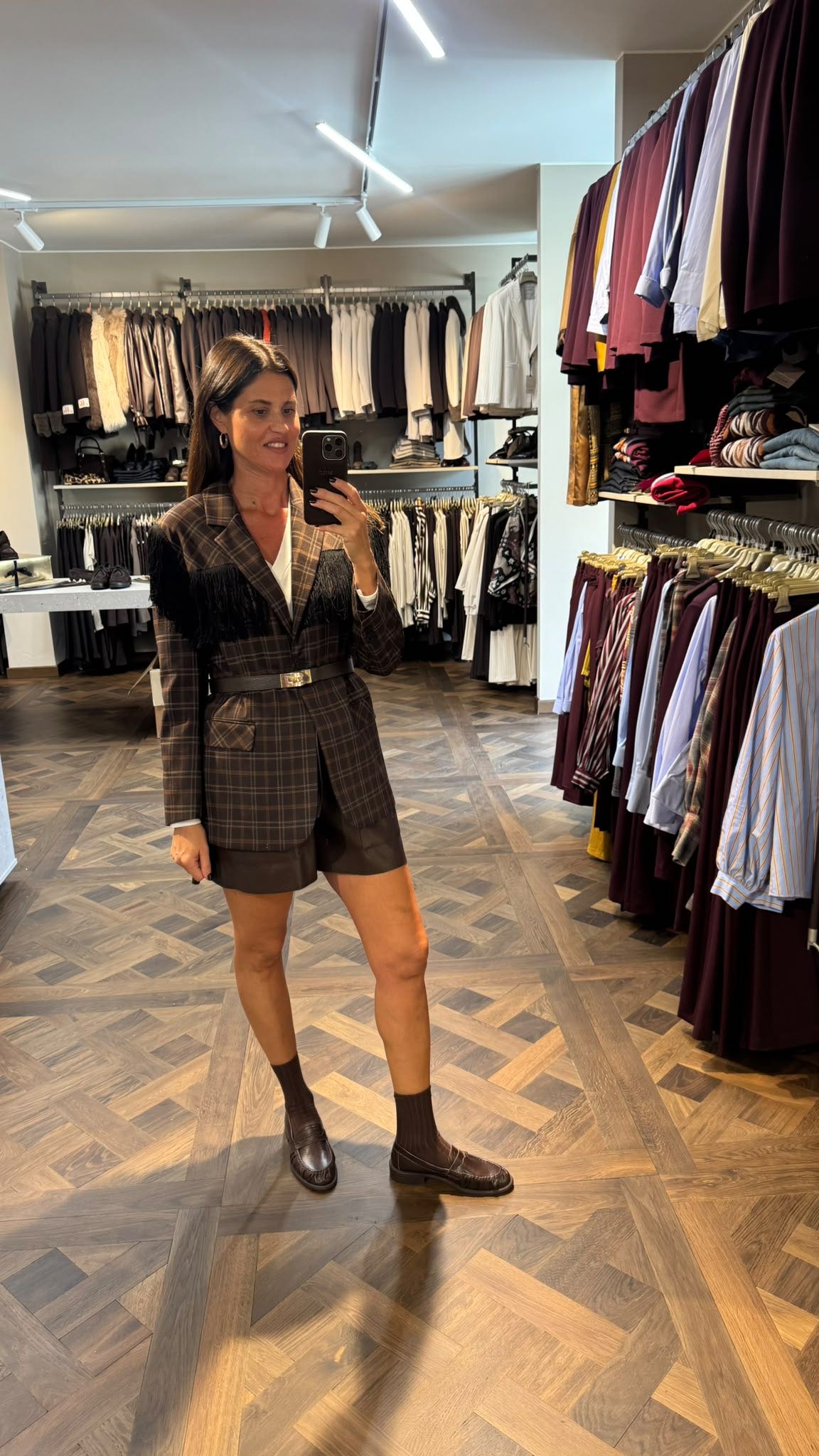 GIACCA FRANGE CHECK MARRONE