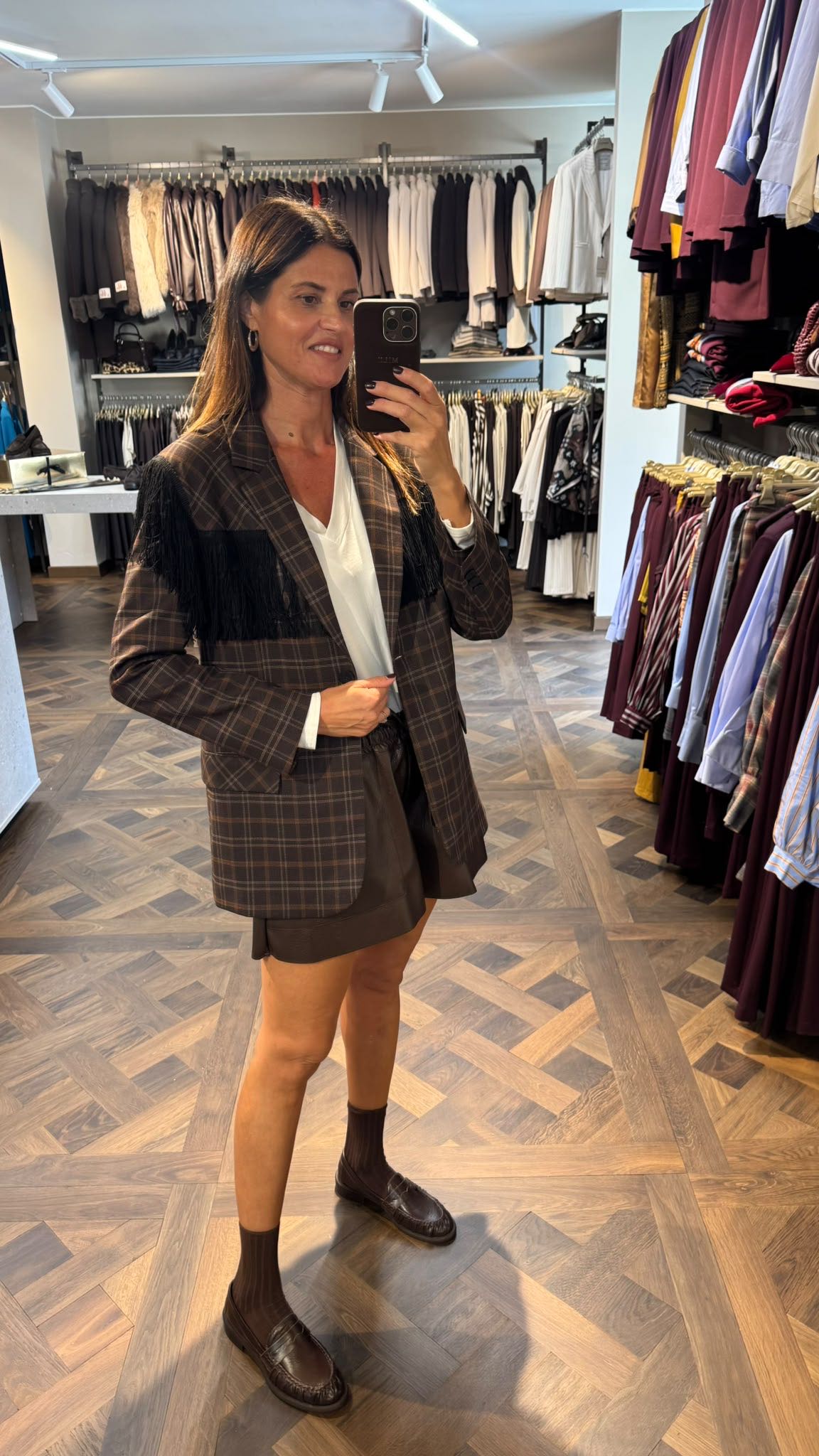 GIACCA FRANGE CHECK MARRONE