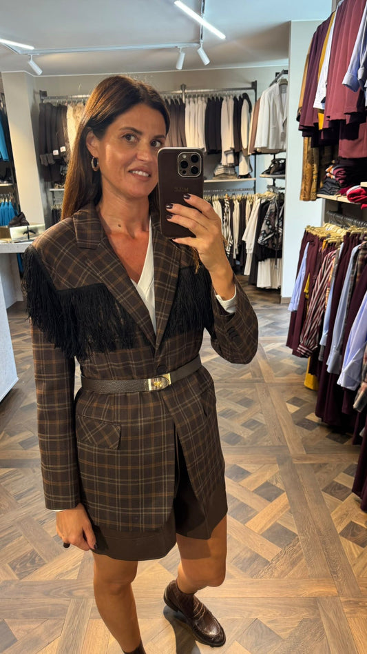 GIACCA FRANGE CHECK MARRONE