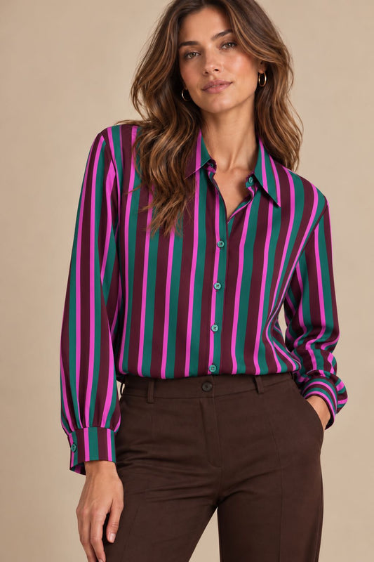 CAMICIA RIGATA VERDE CICLAMINO