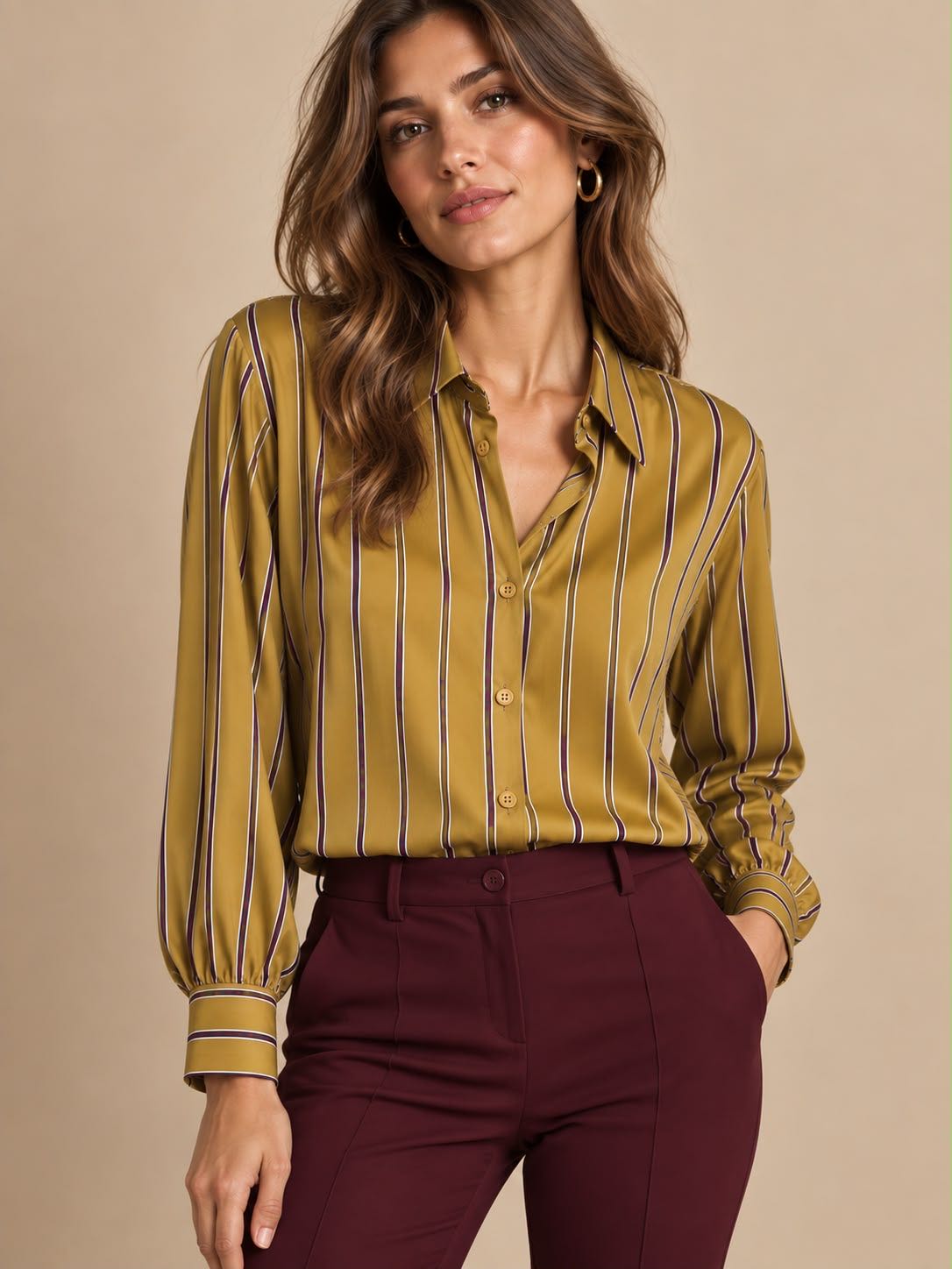 CAMICIA BASTONCINO OCRA VIOLA