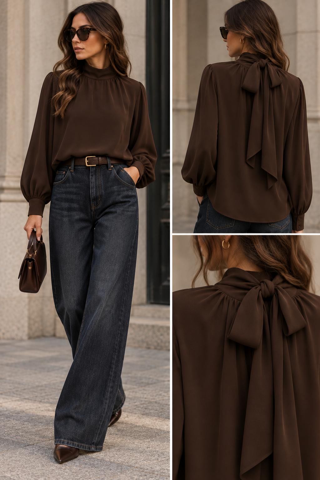 BLUSA CON FIOCCO CIOCCOLATO