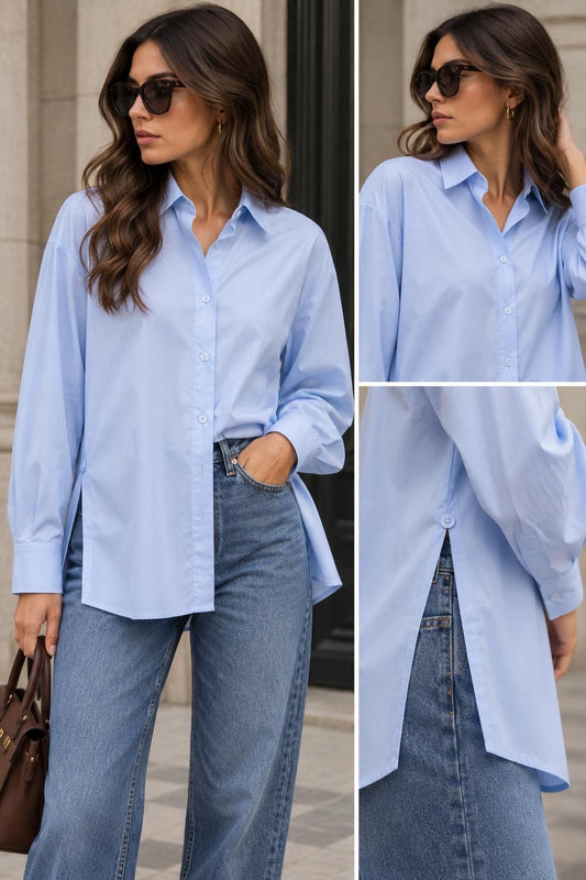 CAMICIA CON SPACCHI LATERALI AZZURRA