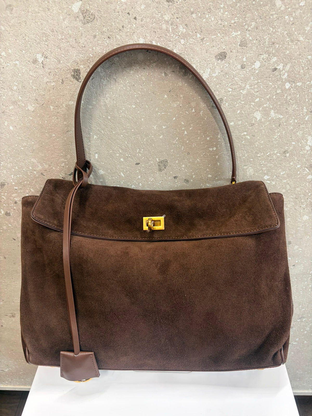 BORSA CELESTE VERA PELLE CAMOSCIO MORO