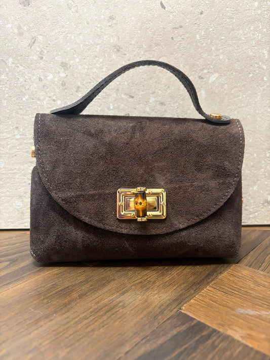 BORSA SALLY VERA PELLE CAMOSCIO MORO