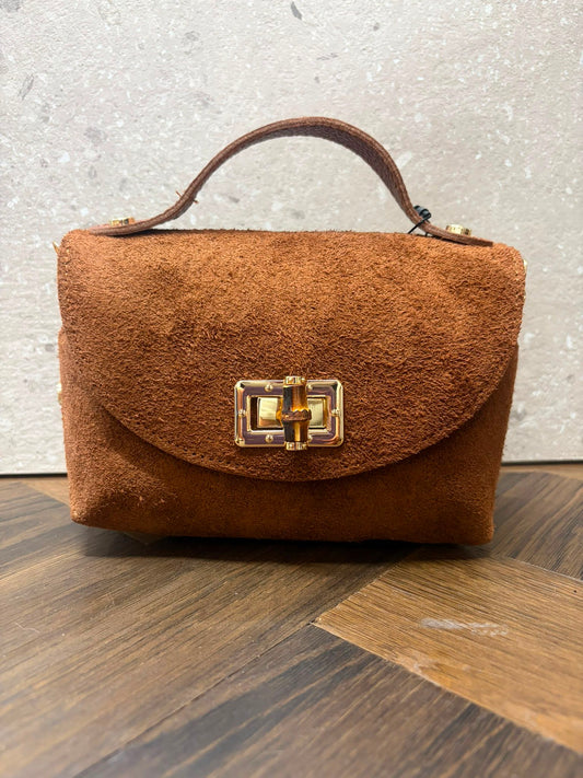 BORSA SALLY VERA PELLE CAMOSCIO CUOIO