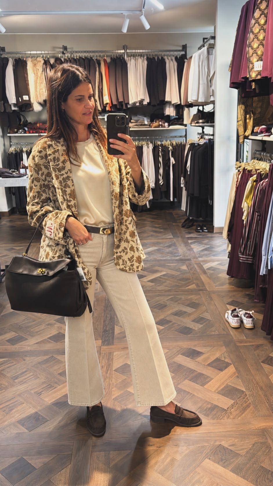GIACCA OVER FLOREALE BEIGE E MARRONE