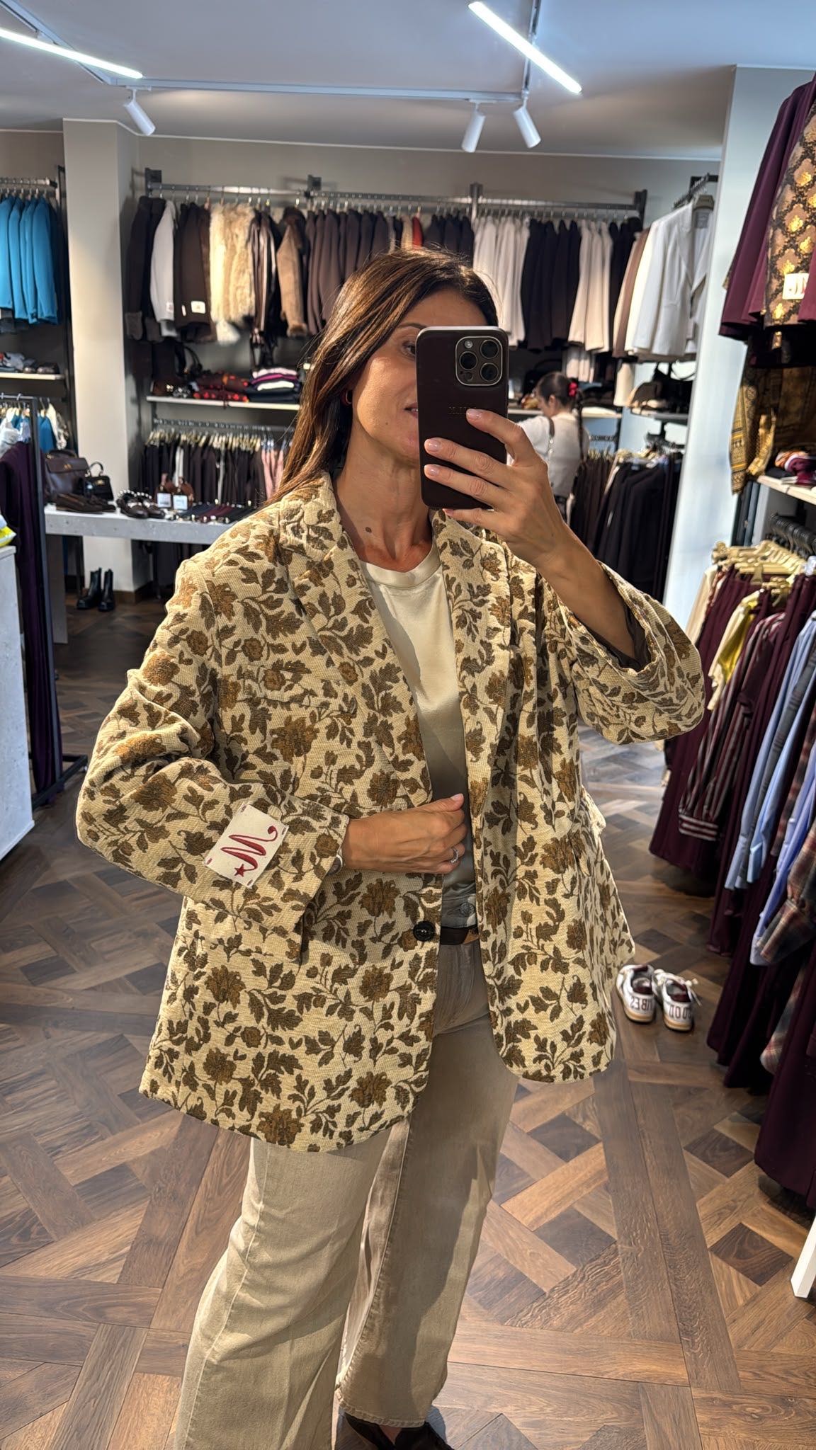 GIACCA OVER FLOREALE BEIGE E MARRONE