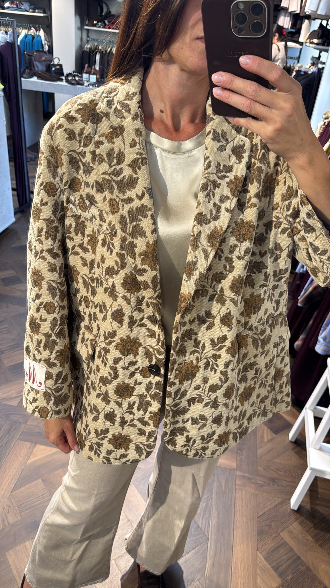 GIACCA OVER FLOREALE BEIGE E MARRONE