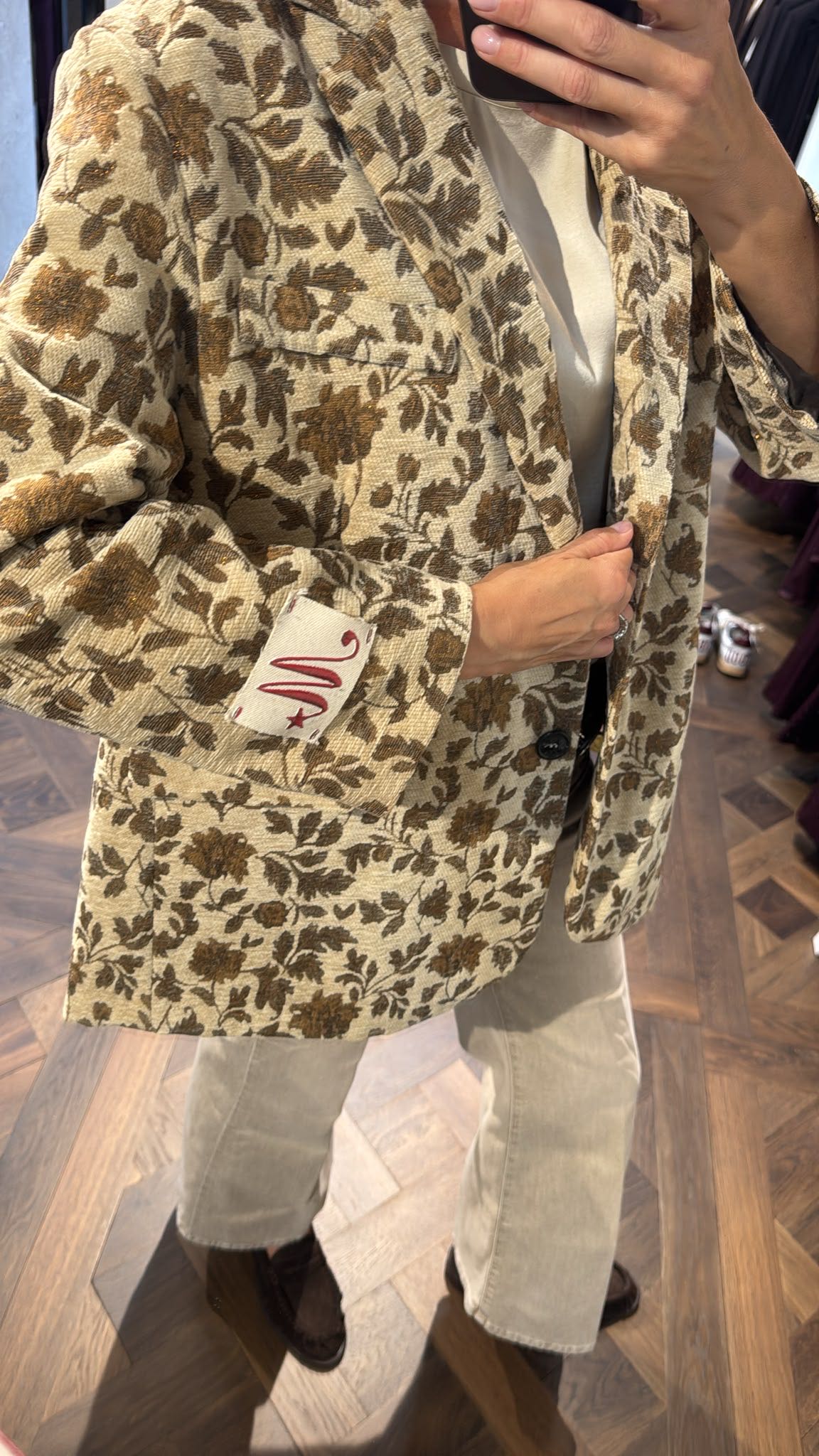 GIACCA OVER FLOREALE BEIGE E MARRONE
